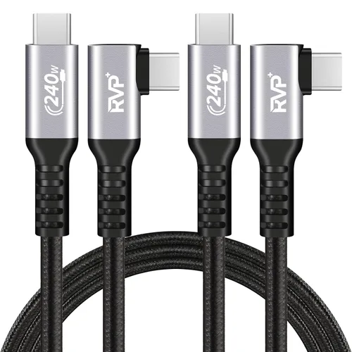 Miniatura 7 de Cable de datos USB-C (paquete de 2, 240 W), nailon trenzado de 48 V 5 A por RVP+