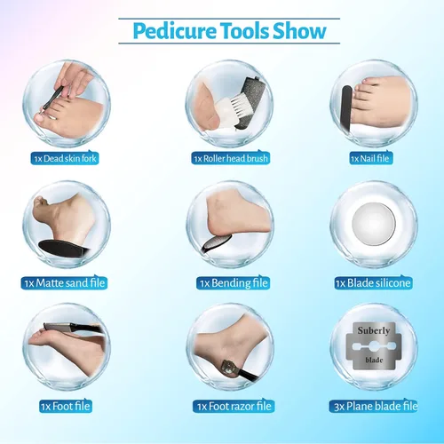 Miniatura 5 de Removedor eléctrico profesional de callos de pies, kit de herramientas de pedicura electrónico recargable, resistente al agua con 4 cabezales
