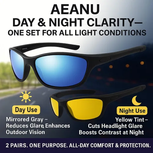 Miniatura 4 de Day & Night Sunglasses 2-Pack for Women & Teens – UV400 Mirrored and Yellow Lens Glasses for Outdoor and Everyday Use Amarillo/Espejo