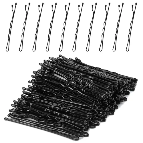 Laicky Bobby Pins, 200 horquillas negras para el cabello con caja para mujeres, damas y niñas, pasador de pelo ondulado invisible, pasador para el