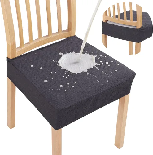 Miniatura 31 de Smiry Juego de 4 fundas de asiento impermeables para sillas de comedor, tela jacquard elástica, extraíble y lavable, fundas protectoras de asiento