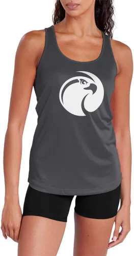 Miniatura 68 de Camiseta deportiva sin mangas oficial de la NCAA Collegiate para mujer, con espalda cruzada, logotipo primario, colección carbón