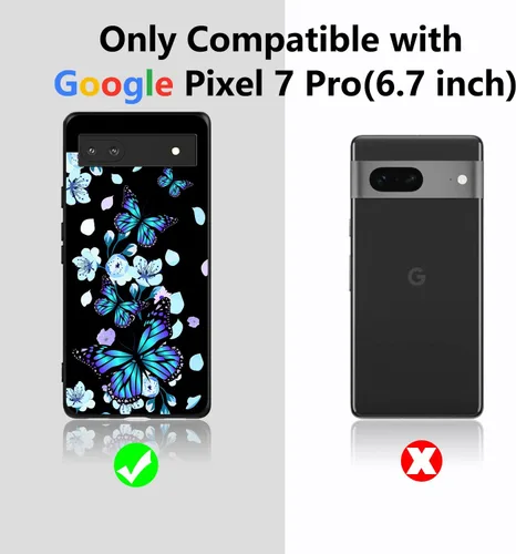 Miniatura 2 de Funda compatible con Google Pixel 7 Pro con diseño de flores y mariposas para niños y niñas, TPU suave, a prueba de golpes, antiarañazos, diseñada