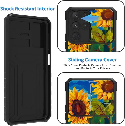 Miniatura 715 de Funda para Samsung Galaxy S22 Ultra 5G, Galaxy S22 Ultra con cubierta de cámara deslizante, funda resistente de doble capa con función atril Black