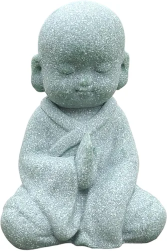 Miniatura 12 de livelyfish Estatua de monje rezante de Bosatsu de Bosatsu japonés de Buda Bosatsu Feng Shui, piedra arenisca feliz/sonriente en miniatura, adorno