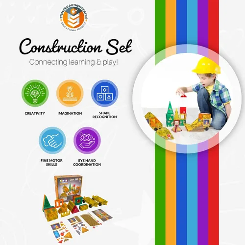 Miniatura 4 de Tytan Tiles Pirate Ship & Island - Juego de construcción de azulejos magnéticos de 60 piezas, divertido juguete STEM para niños, juego creativo