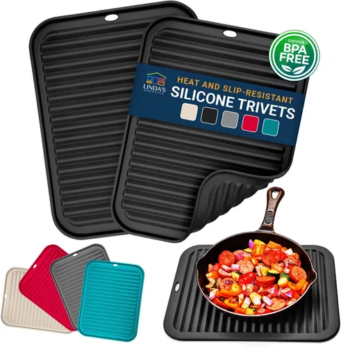 Salvamanteles de silicona para platos calientes, ollas, sartenes (paquete de 2) – Soportes de ollas resistentes al calor para alfombrillas de 2