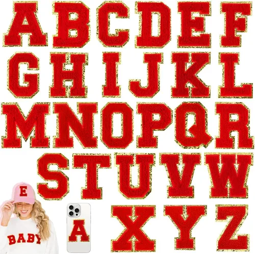 Miniatura 41 de 104 Piezas de Letras Grandes de 3 Pulgadas de Chenilla Blancas de la A-Z, Letras Termoadhesivas para Tela y Ropa, Bordado de Brillantina para 104