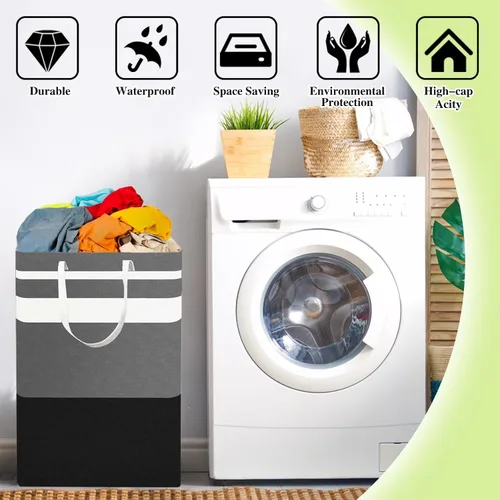 Miniatura 6 de Paquete de 4 Cestas de Ropa Plegables, Cestas de Ropa Grandes con Asas, Cesta de Ropa Impermeable, Cestas de Ropa Plegables para Organizador de Ropa
