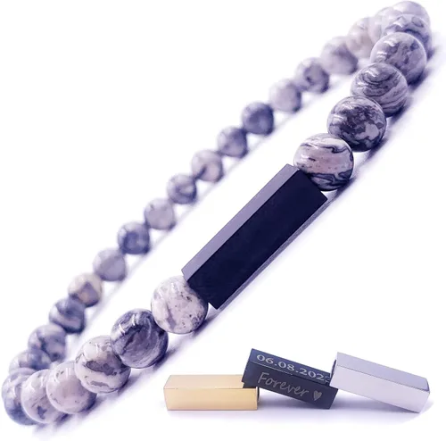 Miniatura 50 de Pulseras de cuentas personalizadas, Pulsera de piedras preciosas de 0.236 in, Pulsera grabada con láser, Pulsera de piedra natural, Pulseras unisex