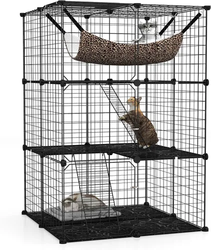 Miniatura 10 de Tangkula Jaula para Gatos de Interior, Recinto Grande para Gatos de 4 Niveles de 56" con Tragaluz, Hamaca, 3 Escaleras, Perrera de Alambre Metálico