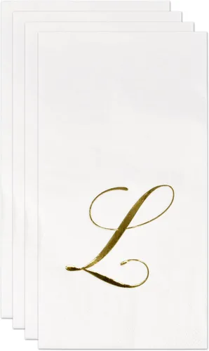 Miniatura 2 de Gift Boutique 100 Servilletas Doradas con Monograma para Invitados Letra L Paquete de Papel Desechable Elegante Lámina Dorada Metálica Servilletas