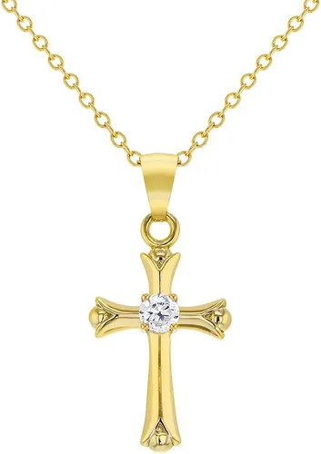 Collar con colgante de cruz pequeña de circonita cúbica chapada en oro para niñas de 16.0in Excelente regalo para niños en bautismo, bautizo o