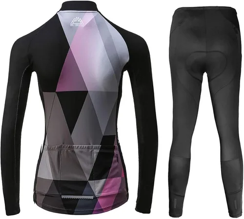 Miniatura 2 de Mysenlan - Conjunto de camiseta de ciclismo de manga larga transpirable con acolchado 3D, pantalones largos para bicicleta