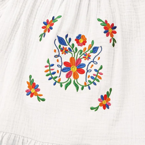 Miniatura 4 de FYMNSI Vestido floral con bordado étnico mexicano para bebé, vestido casual para niños, manga larga, volantes, playa, vacaciones, vestido de verano