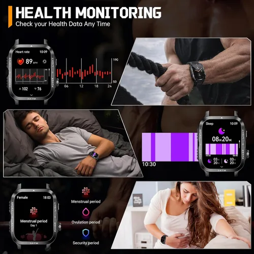 Miniatura 8 de Relojes inteligentes militares para hombre (responder/hacer llamadas) con potente linterna de 1.96 pulgadas HD, reloj inteligente táctico al aire