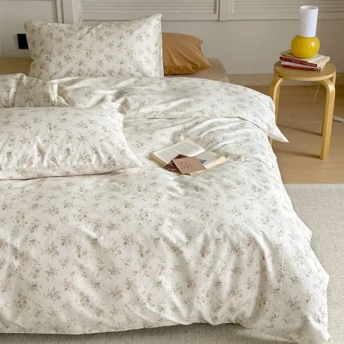 Miniatura 12 de MKXI Juego de ropa de cama con diseño de corbata de moño linda y rayas de flores rosas, tamaño individual, de algodón - Funda de edredón