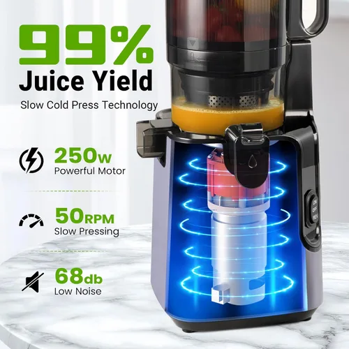 Miniatura 3 de Ventray Máquina exprimidora, exprimidor de prensa en frío con canal de alimentación extra grande de 5.1 pulgadas para verduras y frutas enteras, 250
