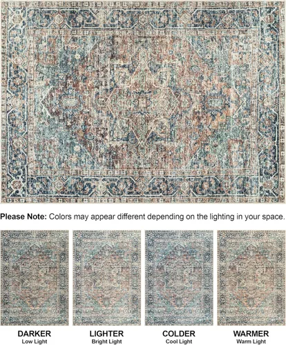 Miniatura 8 de Bloom Rugs Alfombra lavable antideslizante de 2 x 3 pies, color azul/verde/mandarina, alfombra tradicional oriental para sala de estar, dormitorio