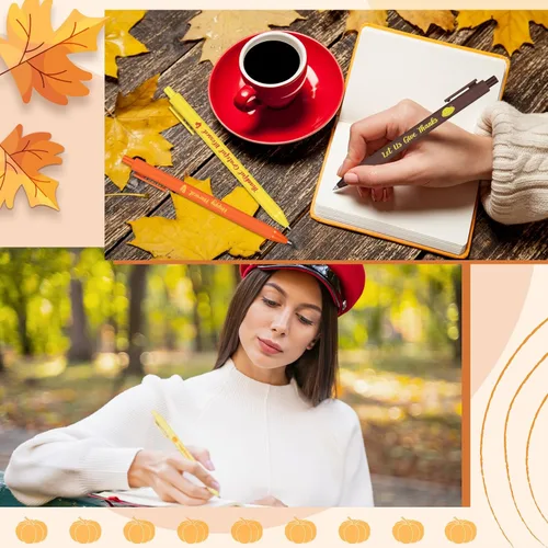 Miniatura 3 de Colarr Juego de 50 bolígrafos de otoño de Acción de Gracias, a granel, lindos bolígrafos de otoño de tinta negra, bolígrafos retráctiles