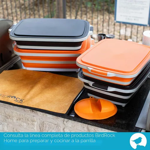 Miniatura 8 de BIRDROCK HOME Tina plegable grande de preparación para barbacoa con tabla de cortar, organizador de parrilla multifunción con colador y tapa, cuenco