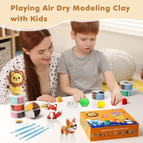 Miniatura 3 de Kit de arcilla seca al aire para niños, 12 manualidades de animales, modelo de arcilla mágica, kits de arcilla con herramientas de escultura y Kit