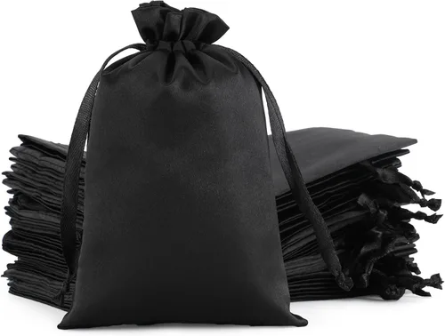 Miniatura 31 de Bolsas de regalo pequeñas de satén negro, 30 unidades de 3 x 4 con cordón, para aula de niños, boda, cumpleaños, graduación, recuerdos de fiesta
