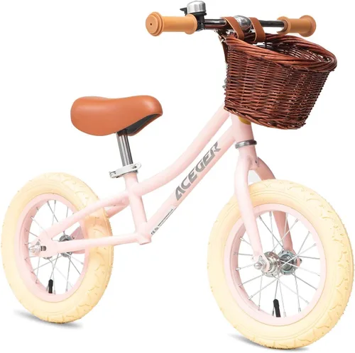 ACEGER Bicicleta de equilibrio de 12" para niños con canasta, bicicleta para niños pequeños para fortalecer las piernas y mejorar el equilibrio,