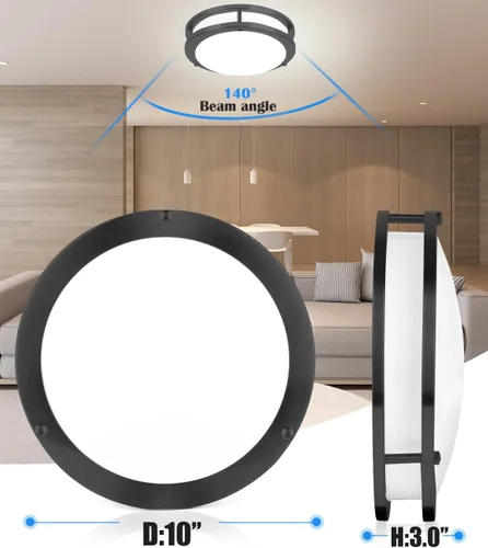 Miniatura 2 de Paquete de 2 Lámparas de Techo Negras, Lámpara de Techo LED de Montaje al Ras de 10 Pulgadas - Luces LED de Baño y Dormitorio Negro Mate