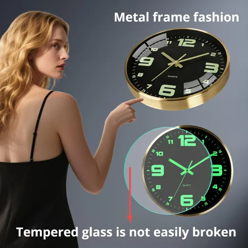 Miniatura 3 de Reloj de pared de 12 pulgadas con batería, sin tictac, con iluminación en la oscuridad, fuente grande fácil de leer, visible en la noche, marco