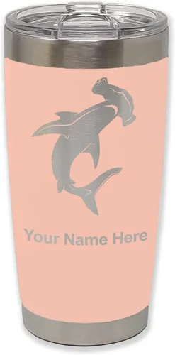Miniatura 32 de LaserGram Vaso aislado al vacío de 20 onzas, tiburón martillo, grabado personalizado incluido (negro)