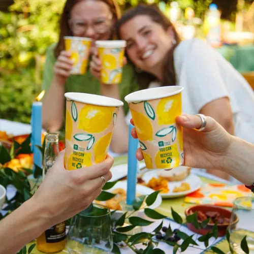 Miniatura 2 de Talking Tables Vasos de papel reciclables para fiestas de barbacoa, picnic, diseño de cítricos de limón y naranja, decoraciones de mesa desechables