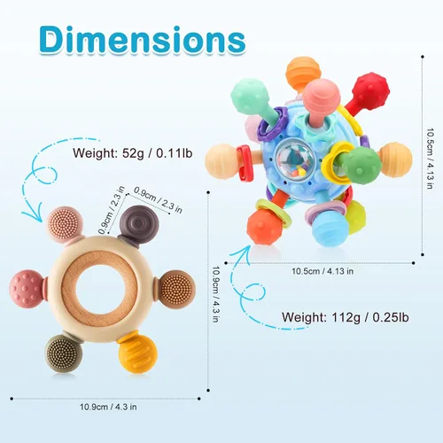 Miniatura 8 de Paquete de 2 juguetes de dentición para bebés de 0-6 6-12 meses, juguetes de silicona calmantes para la dentición del bebé y juguetes sensoriales