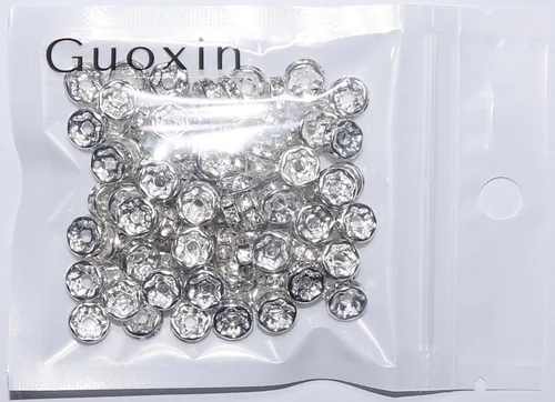 Miniatura 6 de 100 cuentas espaciadoras Rondelle redondas de cristal con diamantes de imitación checos chapados en plata, cuentas sueltas para manualidades, Blanco