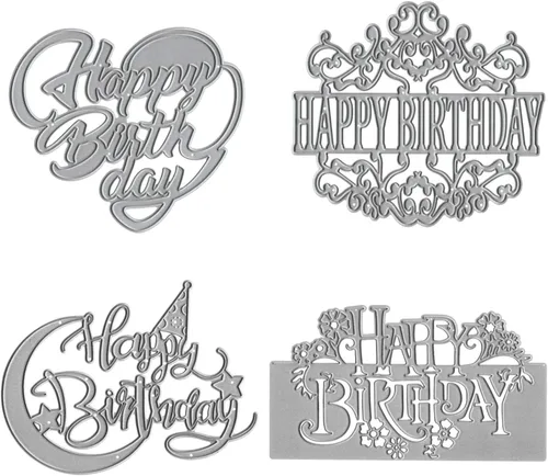 4 piezas troqueladas para hacer tarjetas, troqueles de corte de feliz cumpleaños | Supplies DIY Die Cutters Card Making Stencil Embossing Tool