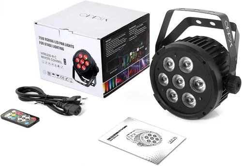 Miniatura 8 de Par de luz LED para escenario: 70 W RGBWA 5 en 1 LED par puede activar por sonido múltiples modos por control remoto y control DMX para eventos