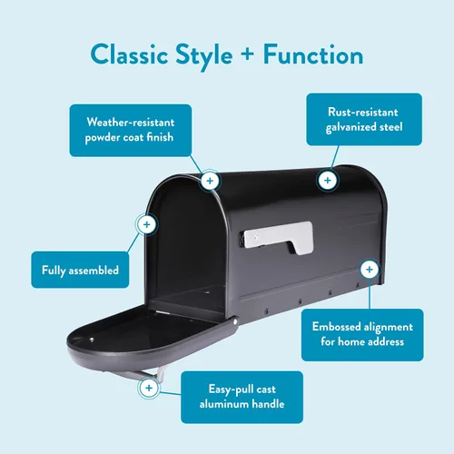 Miniatura 4 de Architectural Mailboxes Chadwick Buzón de correo de montaje en poste de acero galvanizado, 8950B-10, color negro, capacidad media