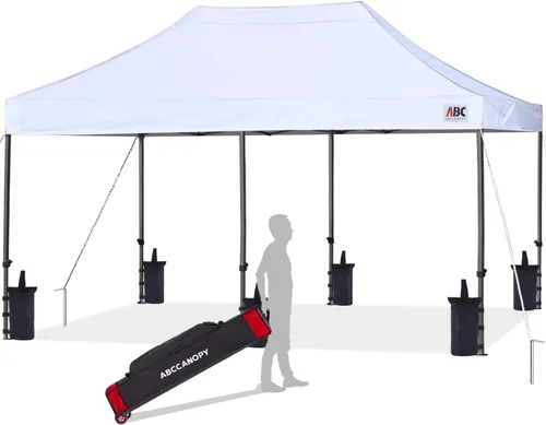 Miniatura 26 de Abccanopy - Carpa de toldo para tienda de campaña comercial instantánea con bolsa de transporte con ruedas, 4 bolsas de arena, Blanco