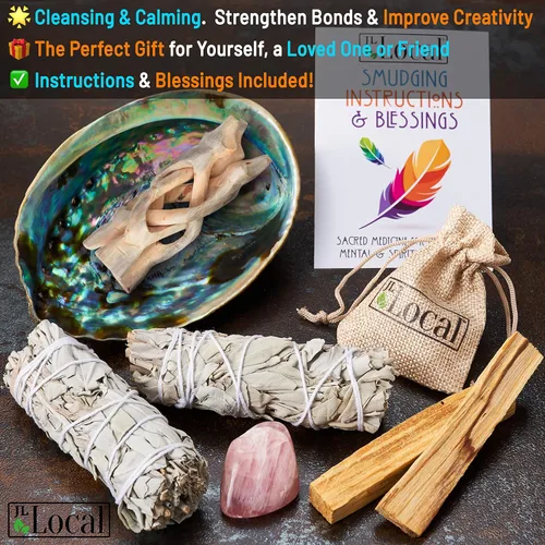 Miniatura 4 de JL Local Perfect Unity Kit de Sahumado - 2 Varitas de Sahumado de Salvia Blanca + 2 Palos de Palo Santo + Cuenco de Concha de Abulón + Cristal