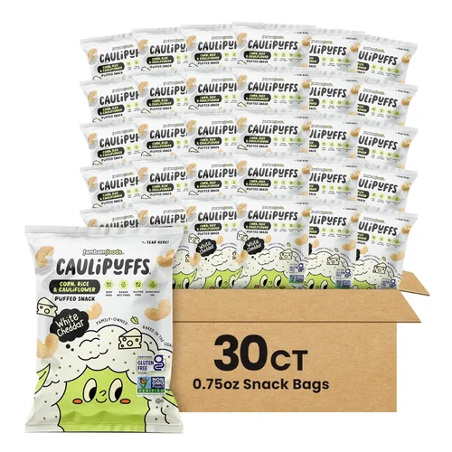 Miniatura 11 de CauliPuffs - Bocadillo inflado sin gluten de maíz, arroz y coliflor (15 bolsas de 0.75 onzas, queso cheddar blanco)