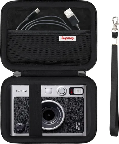 Funda de transporte compatible con cámara instantánea Fujifilm Instax Mini EVO, bolsa de viaje con bolsillo de malla para fotos, cables USB,