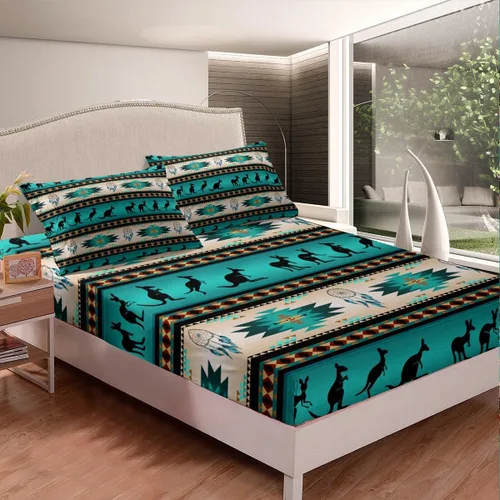Miniatura 2 de Juego de sábanas bajeras de canguro para niños y niñas, sábanas aztecas nativas del suroeste, decoración de ropa de cama de tribu bohemia