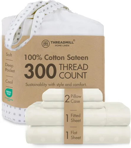 Miniatura 32 de Threadmill Sábanas 100% Algodón para Cama Tamaño King Juego de Sábanas de 4 Piezas para Cama King Suave, Transpirable y Ligero Satén de Damasco