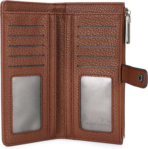 Miniatura 3 de Montana West Cartera para mujer con bloqueo RFID y bolsillo para monedas con cremallera, D Grande Marrón, Vintage