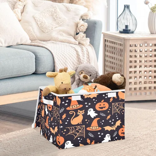 Miniatura 5 de Caja de almacenamiento decorativa de Halloween con tapa, cubos grandes, organizador de cubos plegables, contenedores plegables para organizar