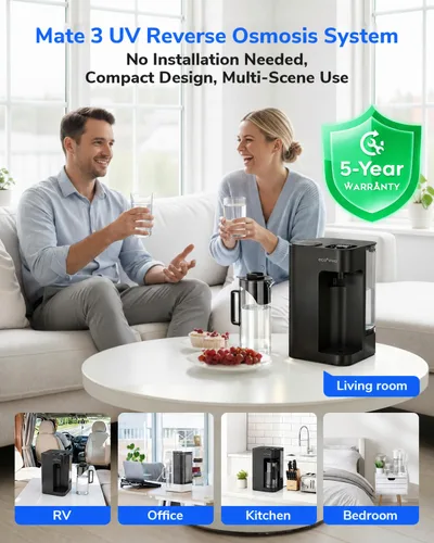 Miniatura 2 de Mate 3 - Filtro de agua de ósmosis inversa UV, 3:1 puro para drenar, jarra de llenado automático, purificador de agua sin instalación, filtración