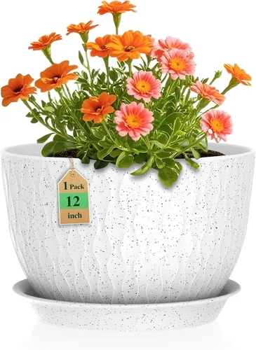 Miniatura 12 de WSMKSZ Macetas Grandes de 12 Pulgadas para Plantas de Interior o Exterior, Macetas de Flores con Amplias Ondas de Agua, con Agujeros de Drenaje
