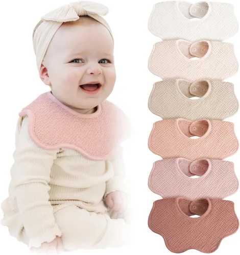 Miniatura 12 de Konssy Baberos de muselina para bebé 100% algodón absorbente tipo bandana para babeo y dentición, set de 6 para bebés niños y niñas Floral