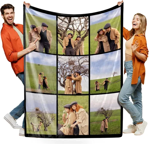 Miniatura 14 de Manta personalizada con foto, manta de collage personalizada con tu propia imagen, fabricada en Estados Unidos, regalo para ella, él, mujeres