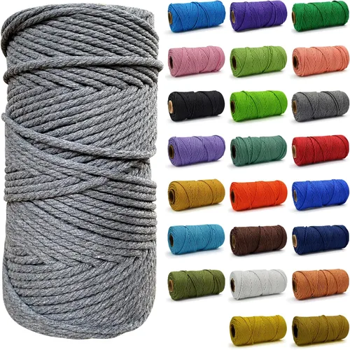 Miniatura 40 de Cuerda de Algodón 8mm x 20 Yardas - Cuerda de Macramé Natural Sin Blanquear - Cuerda de Algodón Trenzada de 3 Hilos para Colgar en la Pared, Blanco